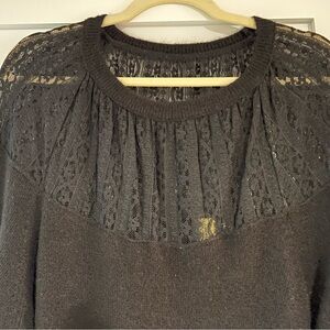 Elegant Lace Neck Black Sweater